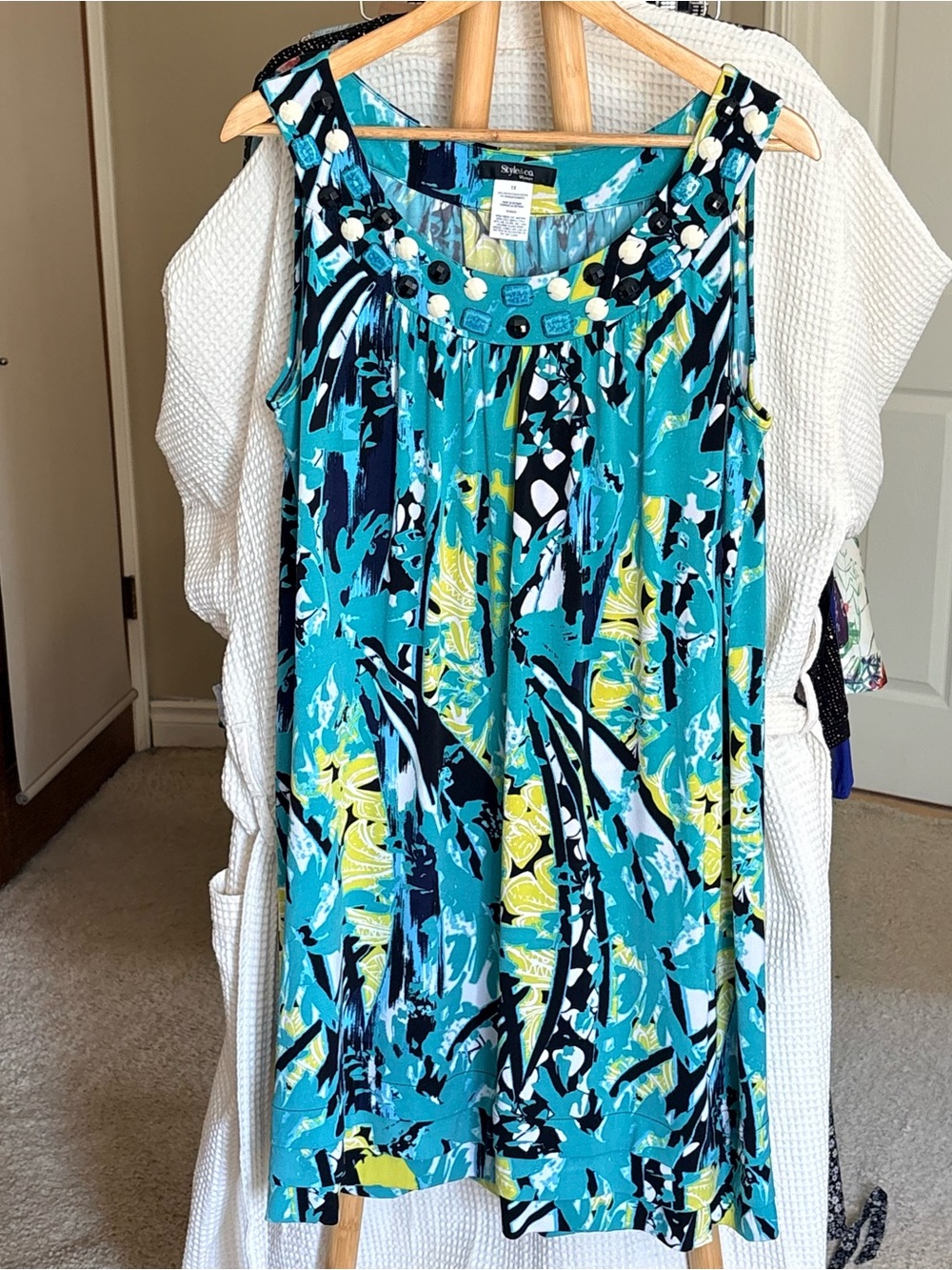 Style & Co. Turquoise, Yellow & Navy Printed Sleeveless Dress 1X